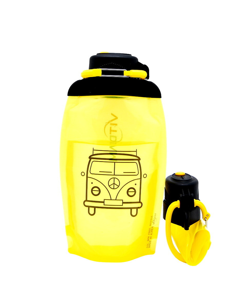 Складная эко бутылка для воды VITDAM, объем 500 мл, желтая с рисунком, B050YES1402  #1