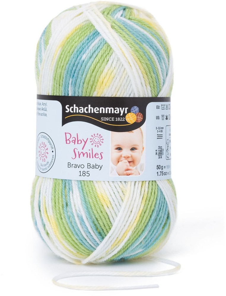 Пряжа Schachenmayr Baby Smiles Bravo Baby 185, 9801212_00199, белый, зеленый, бирюзовый, 185 м, 50 г, #1