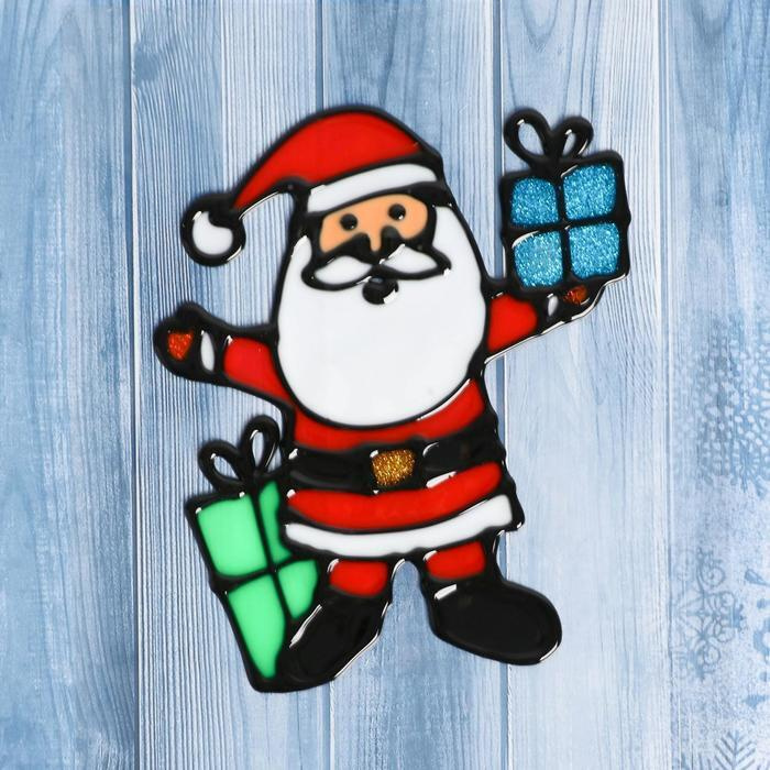 Наклейка на стекло "Дед Мороз и два подарка" 12х14,5 см #1