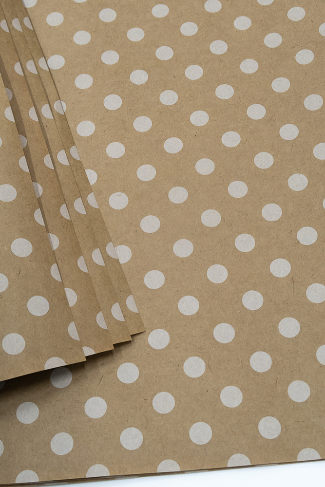 Бумага упаковочная подарочная крафт "горошек белый", в наборе 4 листа 70х100см, Т-Пак  #1