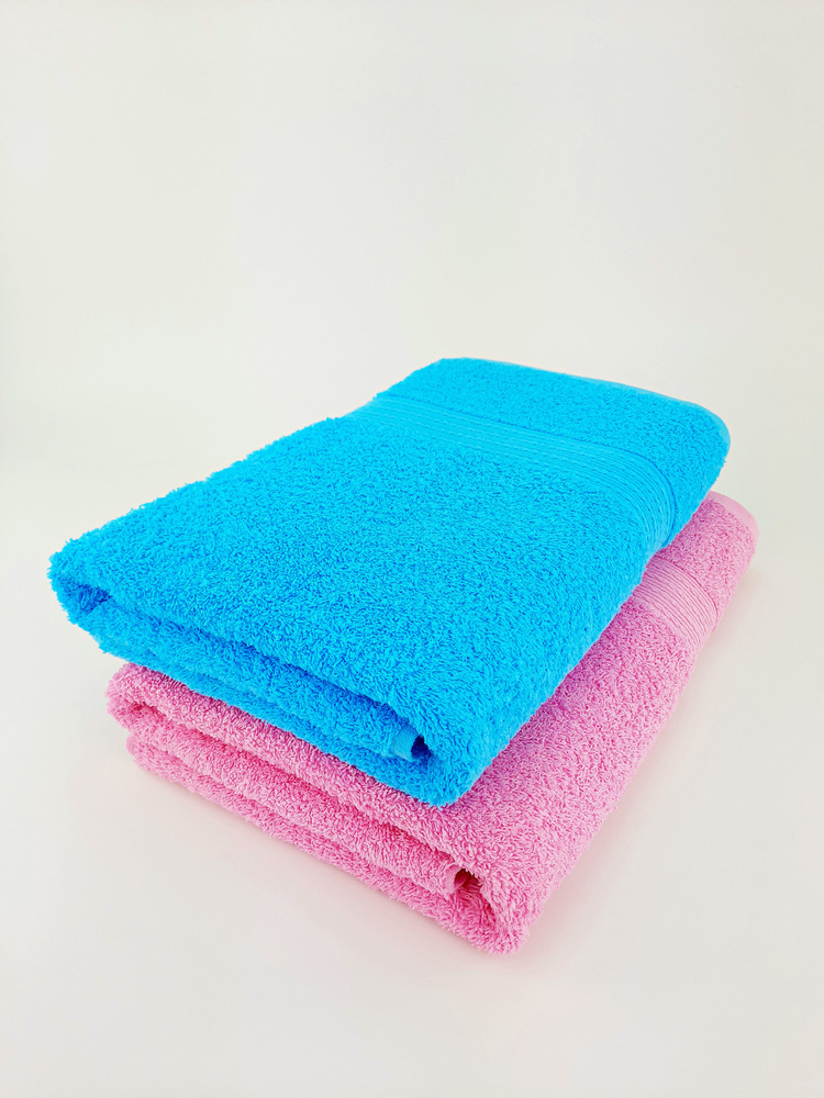 Байрамали Набор банных полотенец, Хлопок, 70x140 см, светло-розовый, голубой, 2 шт.  #1