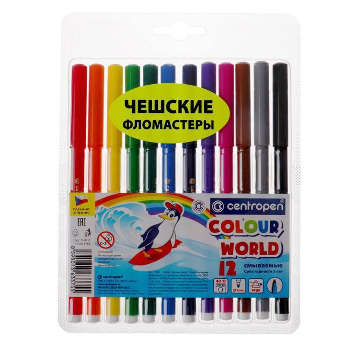 Фломастеры 12 цветов, Centropen Colour World 7550/12 ТП, в блистере, линия 2.0 мм  #1