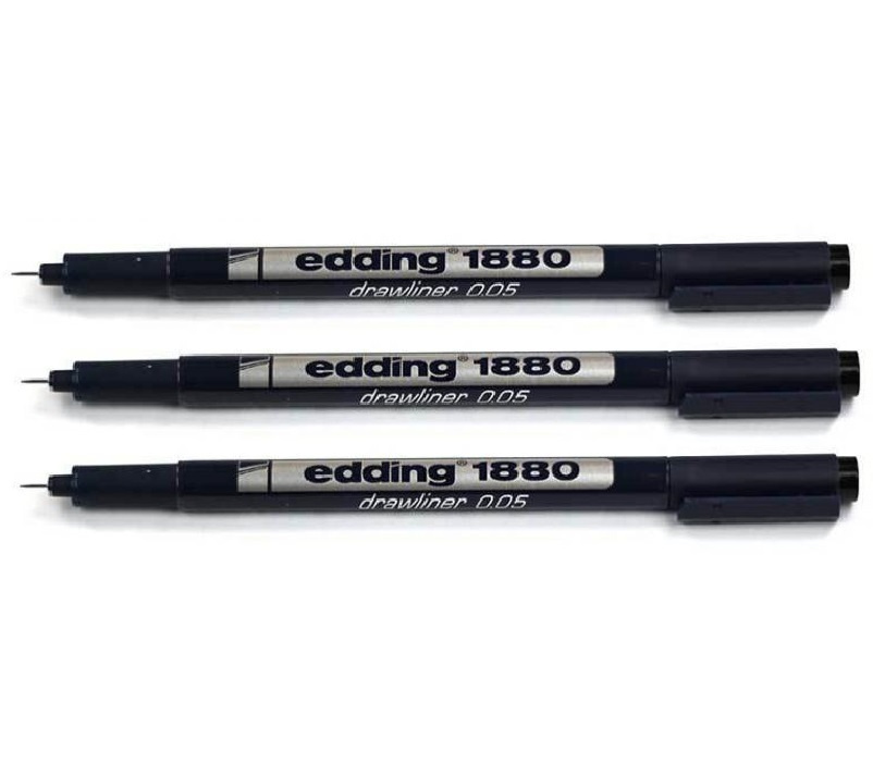 Ручка капиллярная Edding DrawLiner 3 шт толщина письма 0,05 мм, водная основа, черная  #1