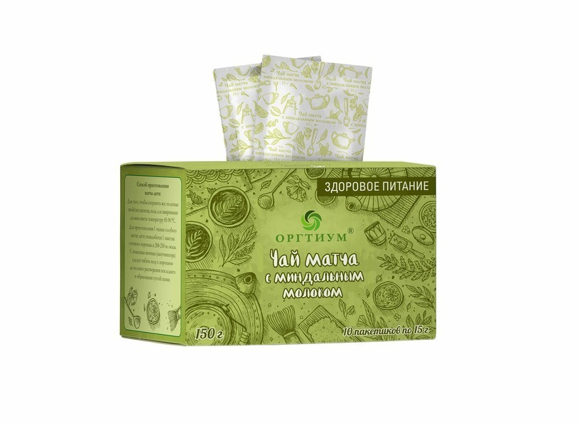Зеленый чай Матча (matcha green tea) с миндальным молоком Оргтиум (10 пакетов саше по 15 гр), 150 гр #1
