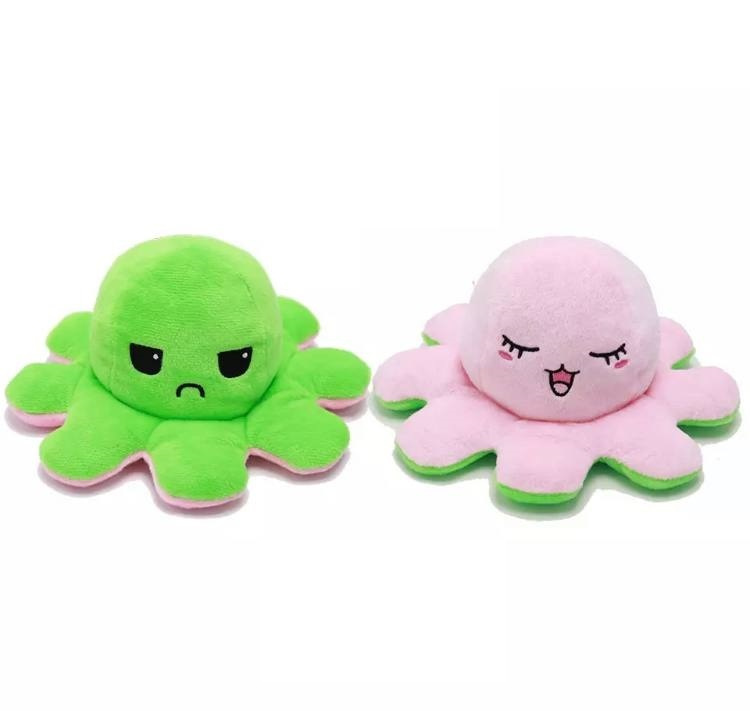 Мягкая игрушка Осьминожка - перевертыш, Осьминог вывернушка , двухсторонний зеленый-розовый  #1