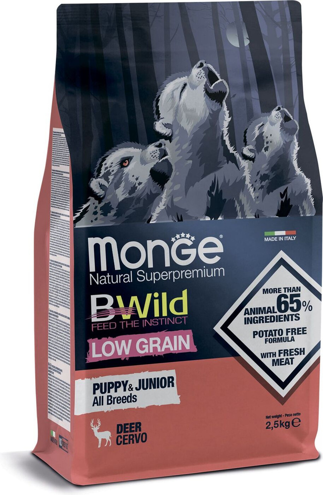 Monge Dog BWild Low Grain Puppy сухой низкозерновой корм для щенков всех пород с мясом оленя - 2,5 кг #1