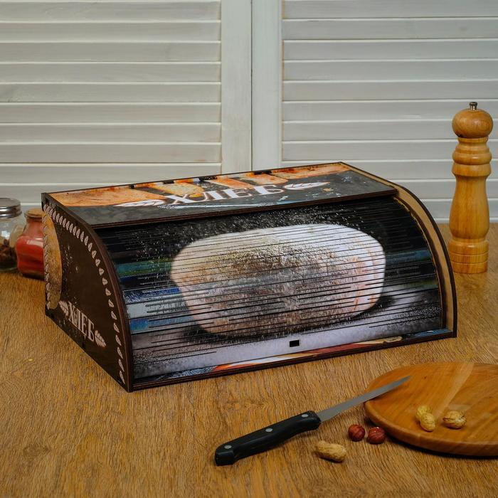 Хлебница деревянная "Батон, нарезка", цветная, 38х26х14 см #1
