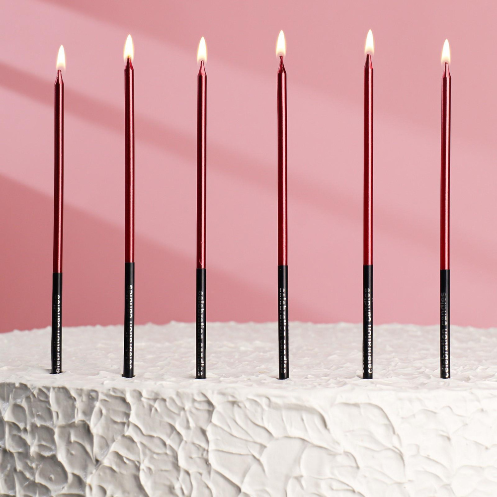 Свечи в торт "Праздник", 6 шт., 16 см, красный с чёрным, Страна Карнавалия  #1