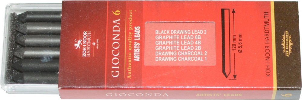 Набор художественных стержней 5,6 мм 6 штук Koh-i-Noor (графит, уголь, ретушь) для графики и скетчинга #1
