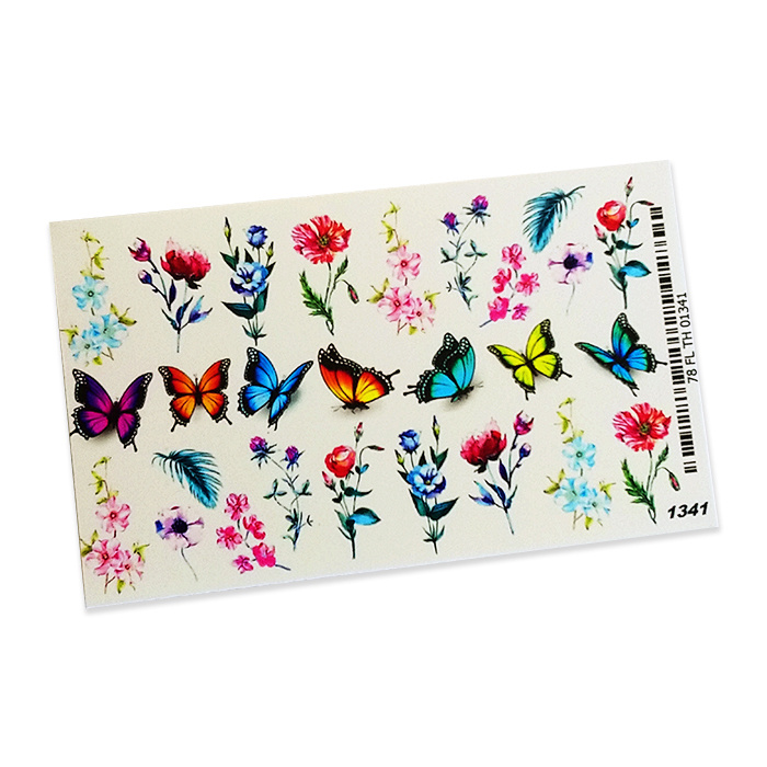 iNVENT PRiNT, слайдер дизайн / водные наклейки для ногтей / наклейки на ногти Цветы и Бабочки, T-1341 #1