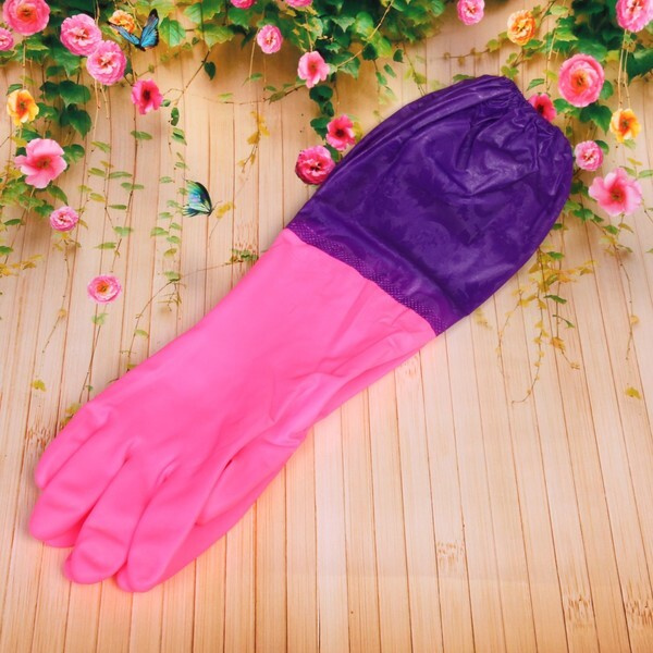 Перчатки резиновые "Флора" розовые 50см с флисовой подкладкой и удлиненными рукавами ДоброСад  #1