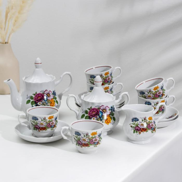 Сервиз чайный фарфоровый Букет цветов, 15 предметов #1