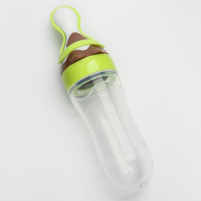Бутылочка для кормления, силиконовая, с ложкой, от 5 мес., 90 мл, цвет зеленый  #1