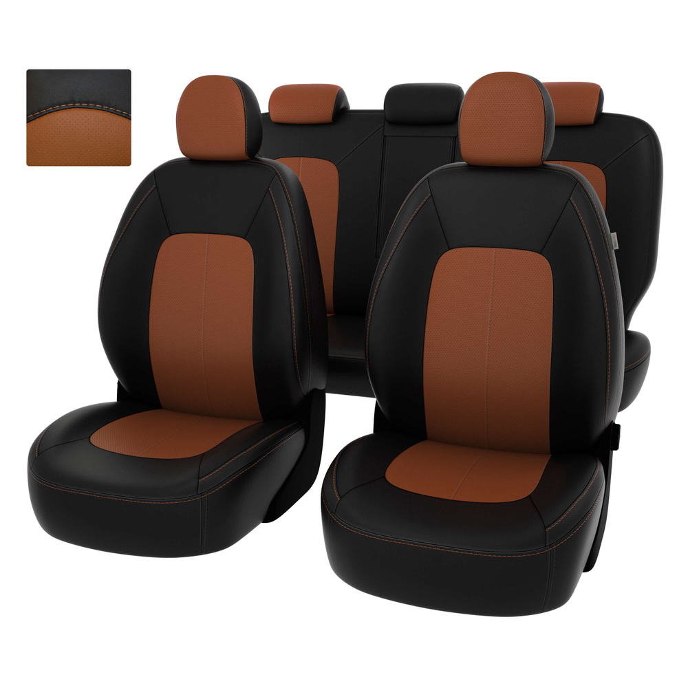Чехлы в машину PSV для Kia Ceed II 2012-2018 г. - черно-светло-коричневая экокожа "Оригинал"  #1