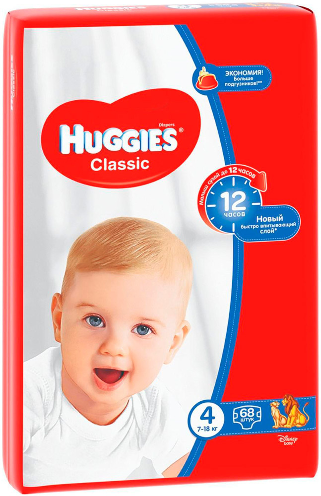 Подгузники Huggies Classic/Soft&Dry Дышащие 4 размер (7-18кг) 68 шт #1