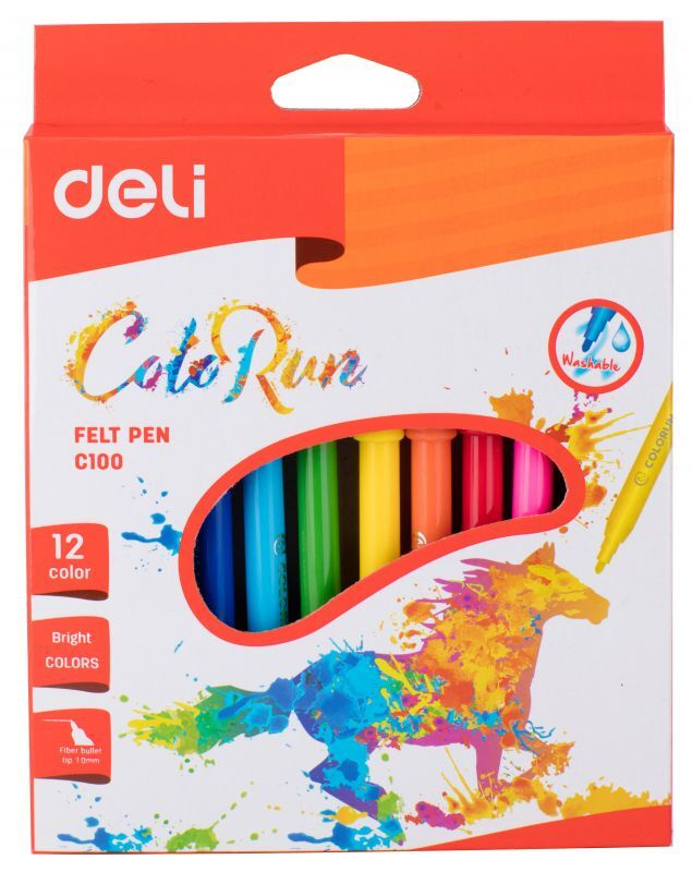 Фломастеры Deli EC10000 ColoRun Вентилируемый 12цв. коробка с европодвесом  #1