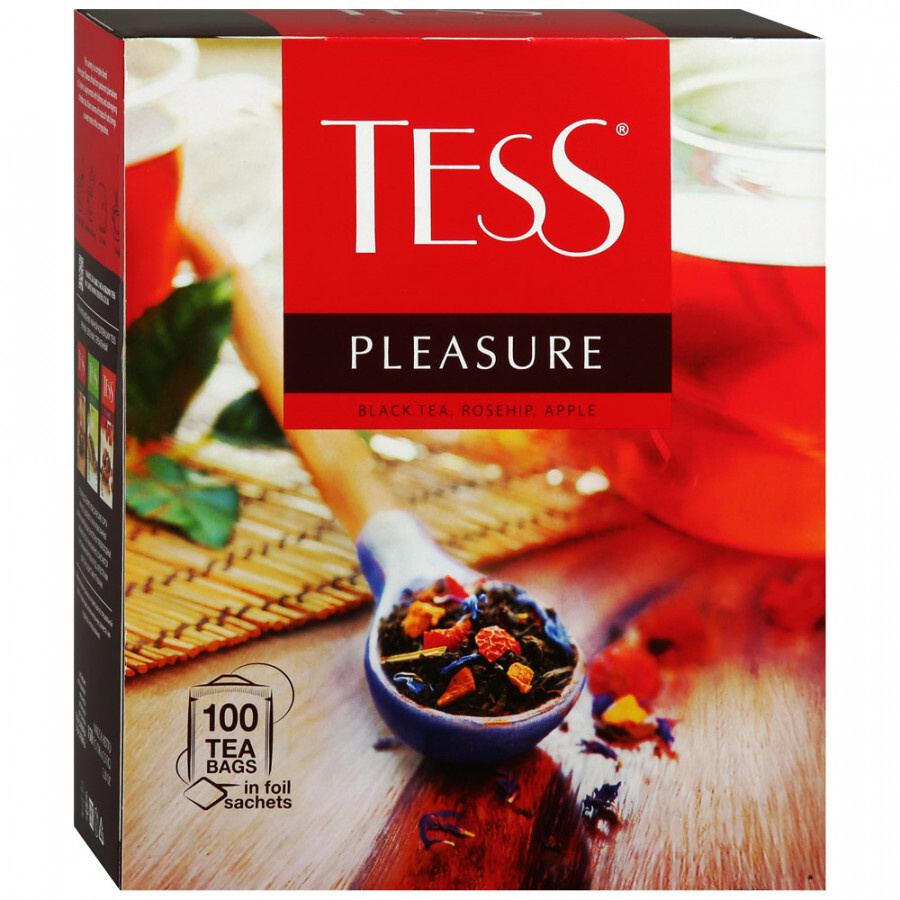 Чай Tess Pleasure черный с шиповником и яблоком 100 пак.*1,5г, 4 штуки -  купить с доставкой по выгодным ценам в интернет-магазине OZON (339243689)