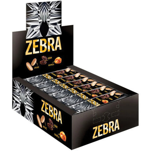 Батончик глазированный ZEBRA, вафельный, с изюмом и арахисом в мягкой карамели, 40 грамм, 15 штук в шоубоксе #1