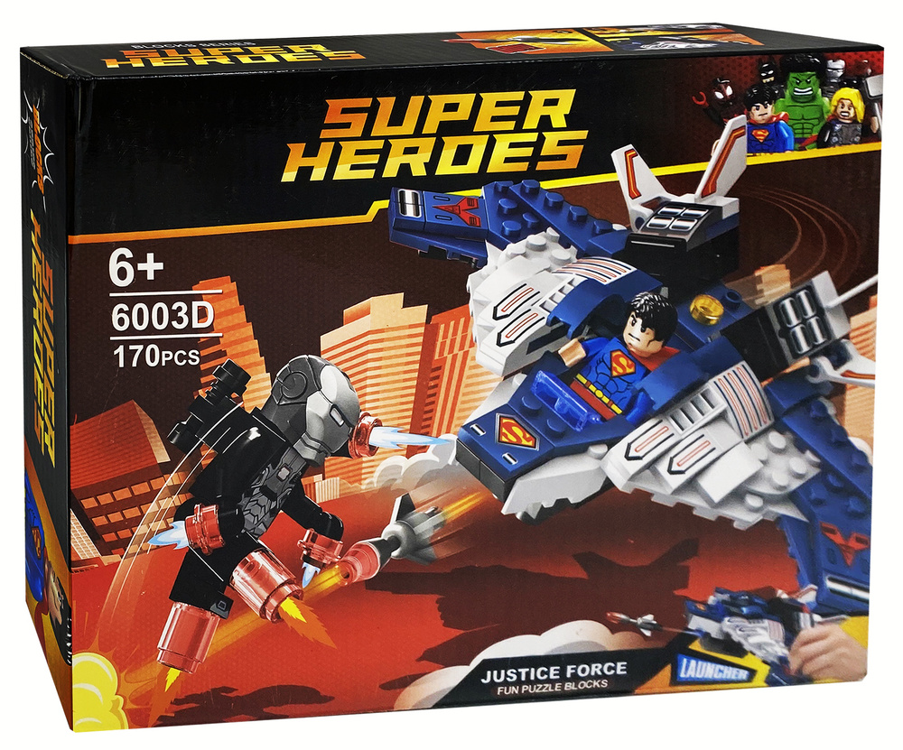 Конструктор Super Heroes Супергерои Атака Супермена и Железного человека на самолете 170 деталей  #1