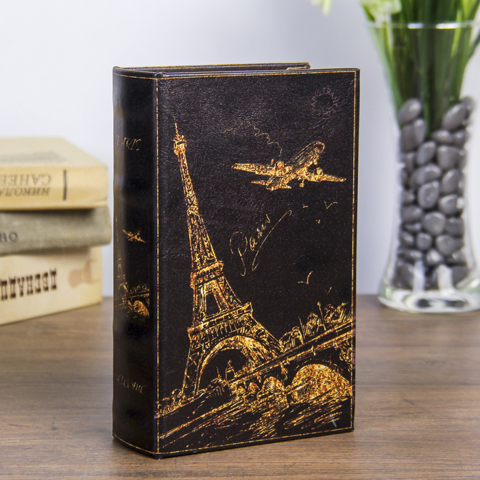 Сейф-книга дерево "Ночной Париж в золоте" кожзам 17х11х5 см  #1
