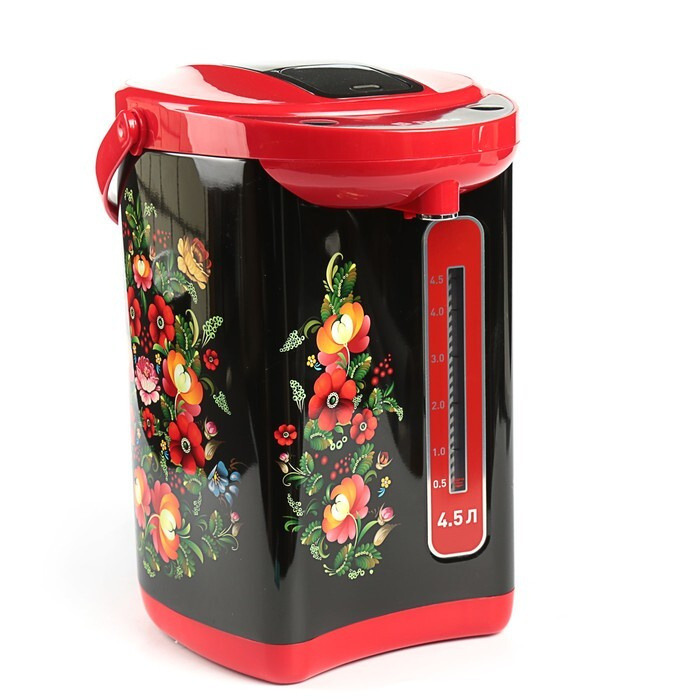 Термопот DЕLTA DL-3034, 4.5 литров, 750 Вт, чёрно-красный с рисунком "Хохлома"  #1
