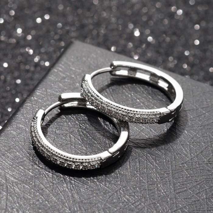 Серьги-кольца Всплеск чёткая двойная линия, d-2,4 см, цвет белый в серебре 1 пара  #1