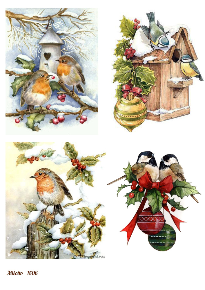 Рисовая бумага для декупажа А4 1506 птицы Новый Год Рождество скворечник  #1