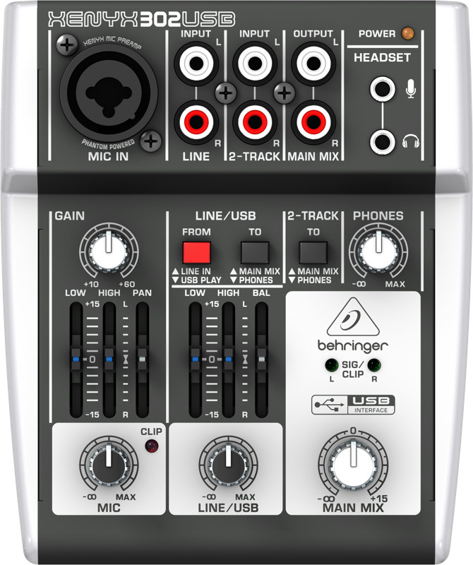 BEHRINGER 302USB микшер, 1 микрофонный моновход, 2 стерео входа, USB интерфейс  #1