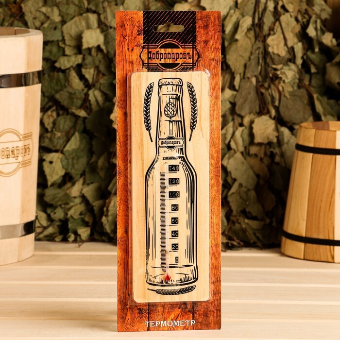 Термометр спиртовой "Бутылка", деревянный 140 С #1