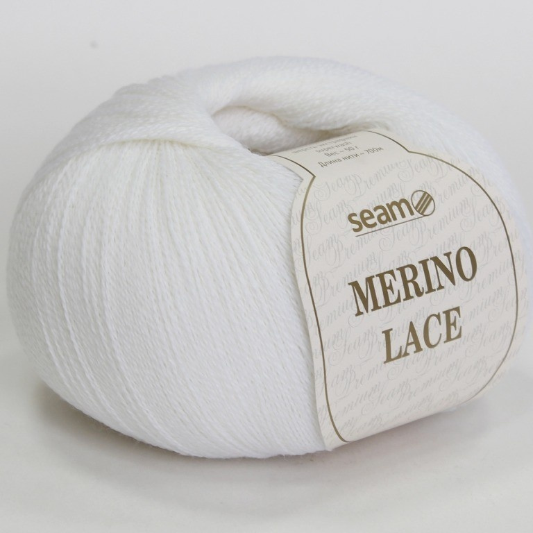 Пряжа Merino LACE цвет 01, 2шт*(700м/50г), 100% мериносовая шерсть #1