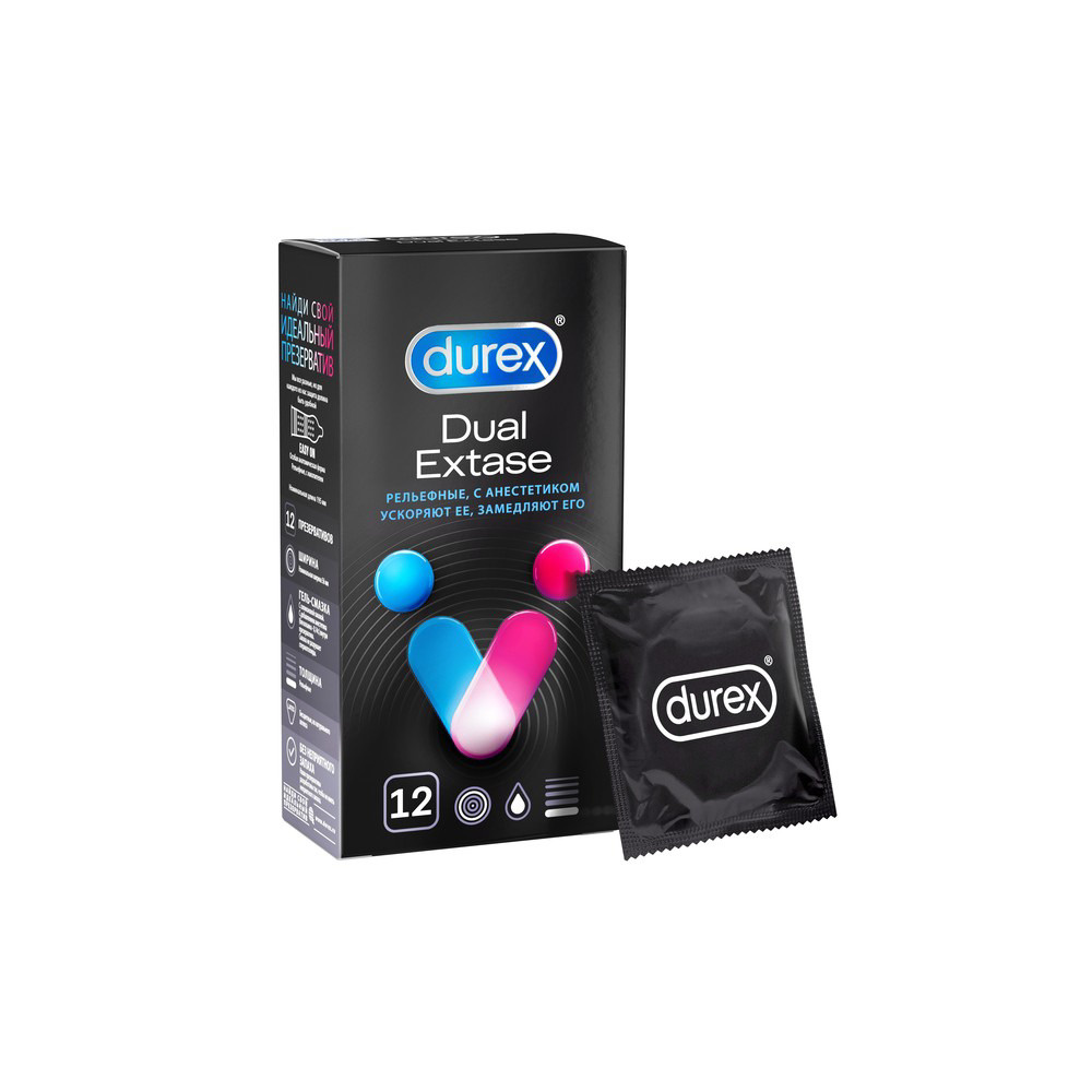 Презервативы Durex Dual Extase рельефные с анестетиком, 12шт #1