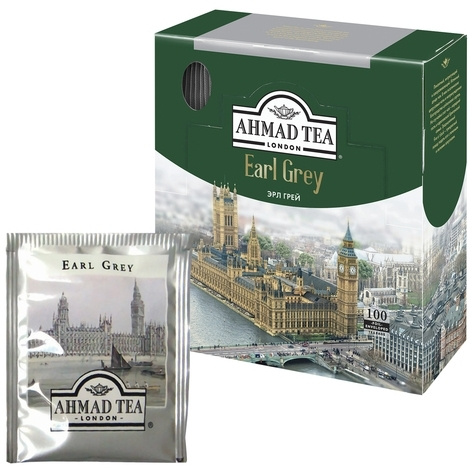 Чай AHMAD (Ахмад) "Earl Grey", черный с ароматом бергамота, 100 пакетиков с ярлычками по 2 г  #1