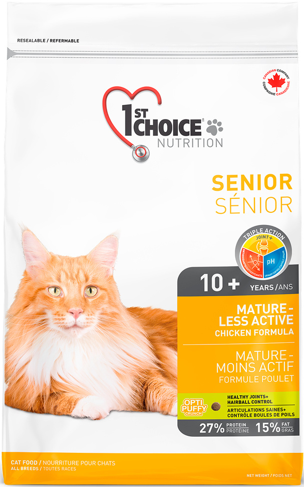 Корм 1st Choice Senior 10+ Mature or Less Active для кошек старше 10 лет или малоактивных кошек, с курицей, #1