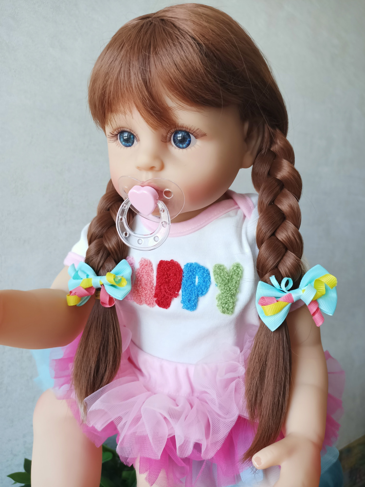 Кукла Реборн виниловая 55 см Джанин с голубыми глазами. Реалистичная кукла. Можно купать.  #1