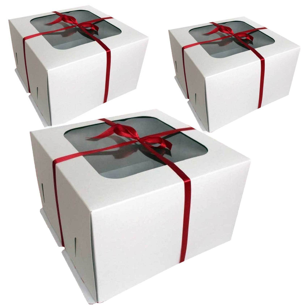 Коробка для торта с окном 30х30х19 см - 3шт с окном. Набор из 3 шт. кондитерская подарочная упаковка #1