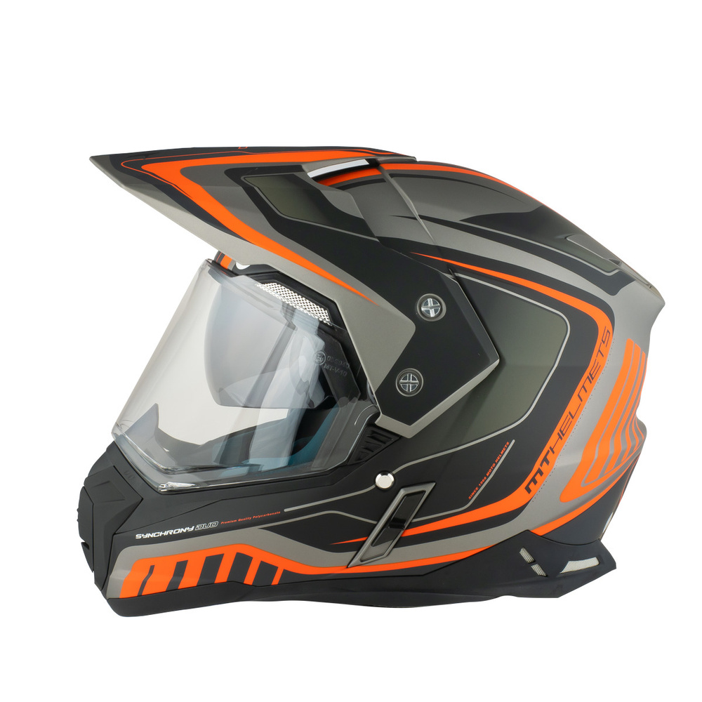 Кроссовый шлем для мотоцикла эндуро с визором MT SYNCHRONY Duo Sport Tourer (S, Matt Platinum Black Orange) #1