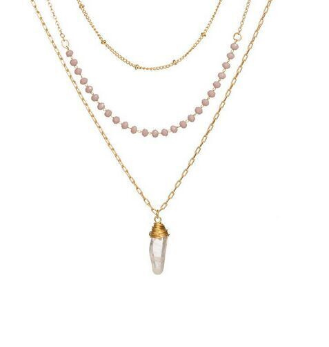 Ожерелье с кристаллом и розовым бисером #1