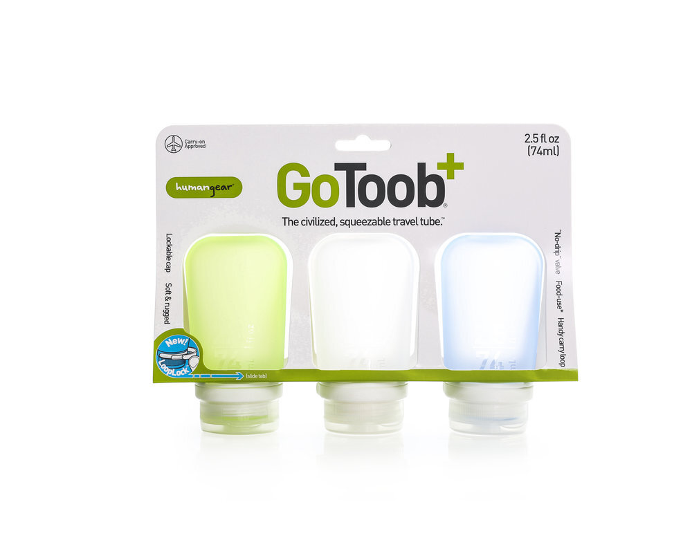 Набор силиконовых бутылочек GoToob+, упак. 3 шт., разм. М (74 мл) - Прозрачный/Зелёный/Голубой  #1