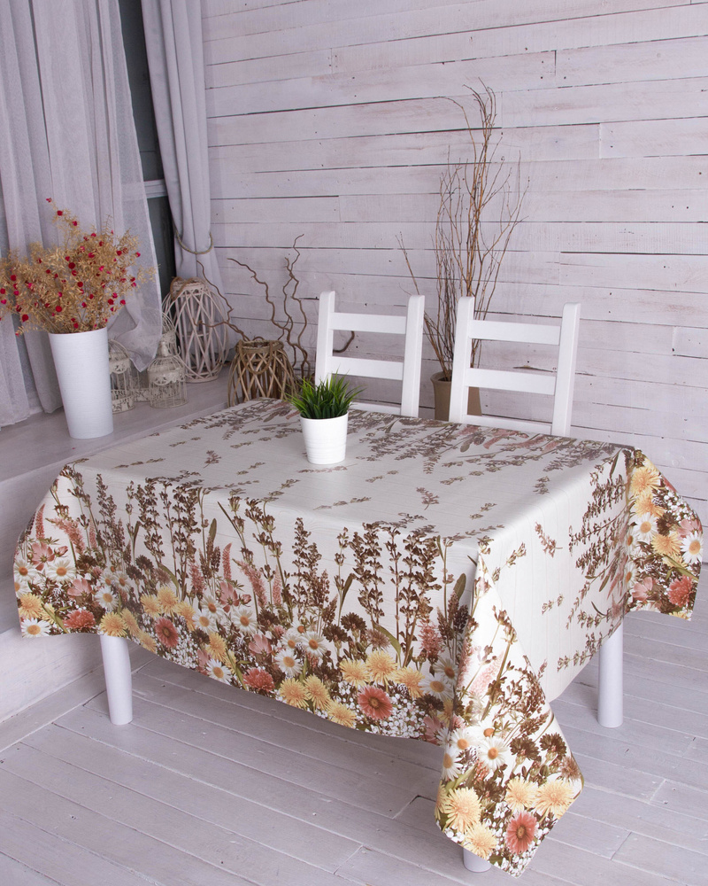 Клеенка на стол, скатерть   Dekorama 110 х 140 см (Cream Wildflowers) #1