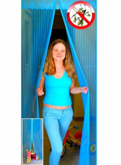 Москитная сетка на дверь с 7 магнитами 100*210см/голубая #1