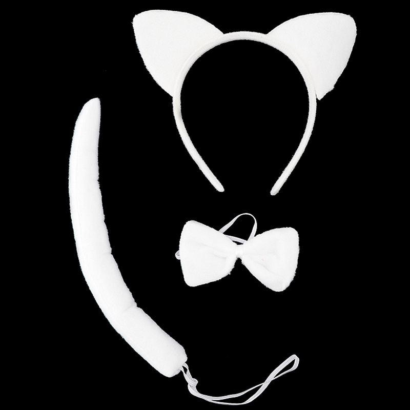 Карнавальный набор ободок Кошки, хвост и бантик белый #1