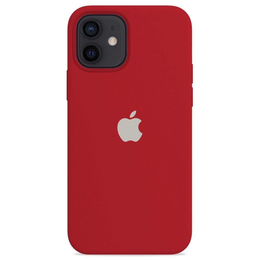 Силиконовый чехол для смартфона Silicone Case на iPhone 12 / Айфон 12 с логотипом, темно-красный  #1