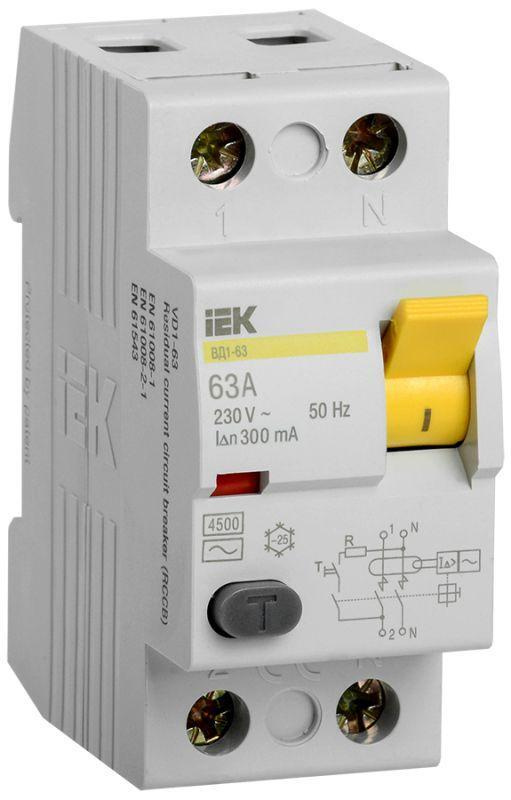 Выключатель дифференциального тока (УЗО) 2п 63А 300мА тип AC ВД1-63 IEK MDV10-2-063-300  #1