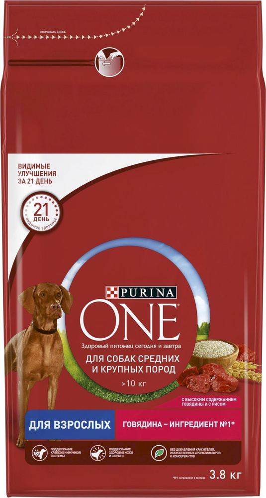 Purina One Dog / Сухой корм Пурина Уан для взрослых собак Средних и Крупных пород весом более 10 кг Говядина #1