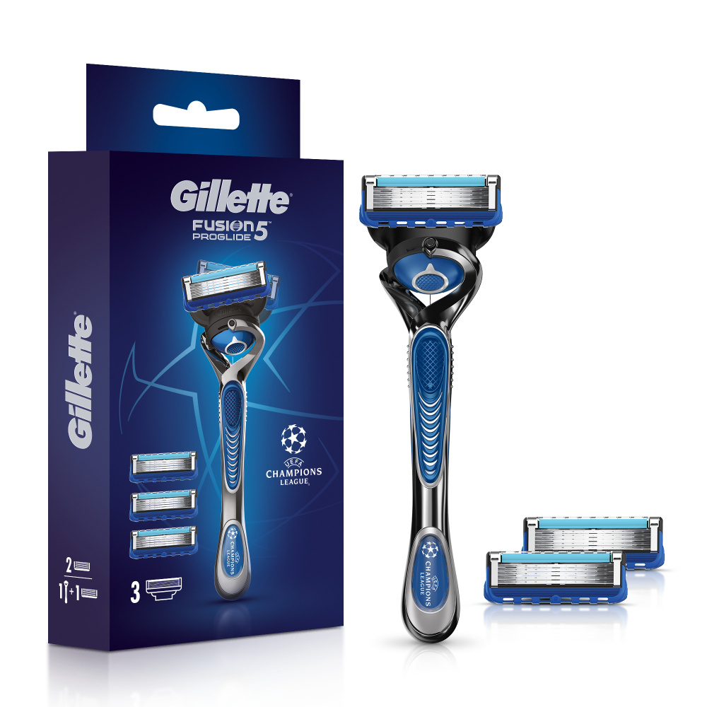 Мужская бритва Gillette Fusion5 ProGlide, 3 кассеты, с 5 лезвиями, с углеродным покрытием, с технологией #1