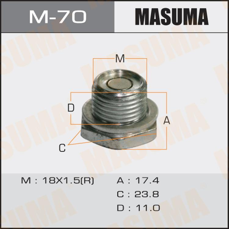 Болт маслосливной A/T с магнитом "Masuma" (с шайбой) Toyota ALLEX.NZE124.ZZE124 18x1.5mm  #1