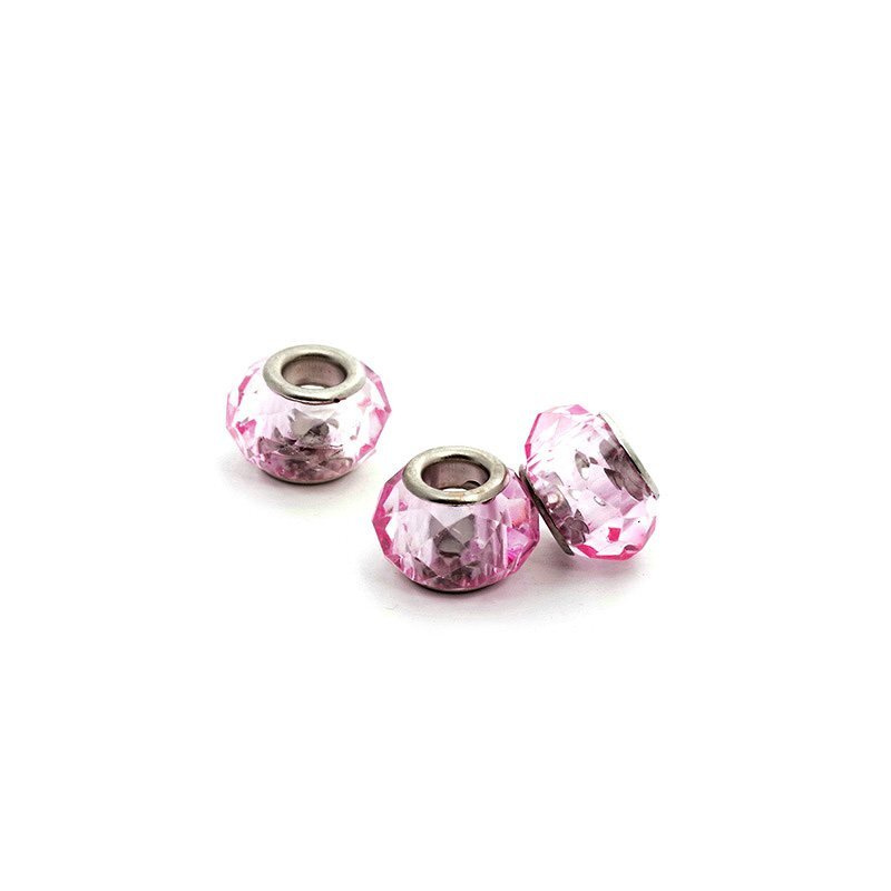 Бусины шармы для браслета стеклянные граненые розовые 11х15 мм, отверстие 6 мм  #1