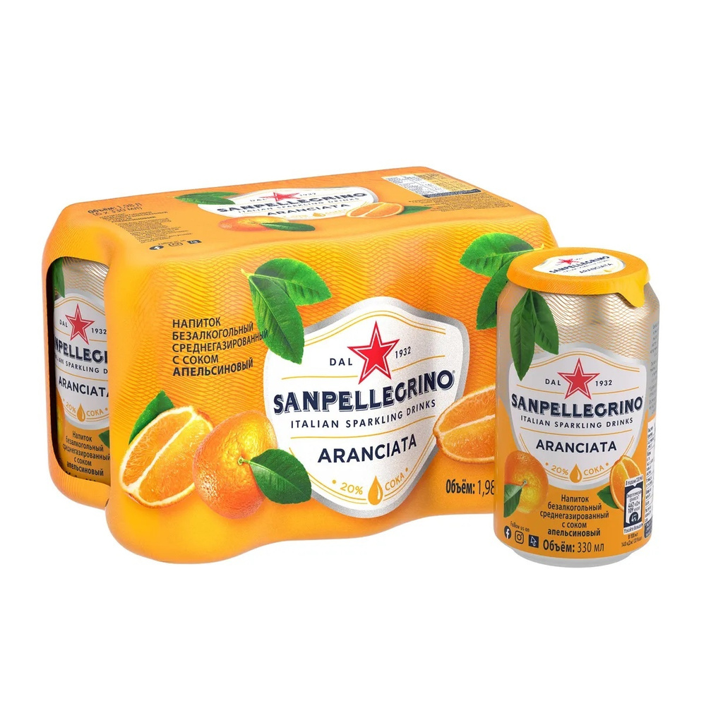 Напиток газированный Sanpellegrino(Сан Пеллегрино) с соком апельсина 0,33л х 6 шт. ж/б  #1