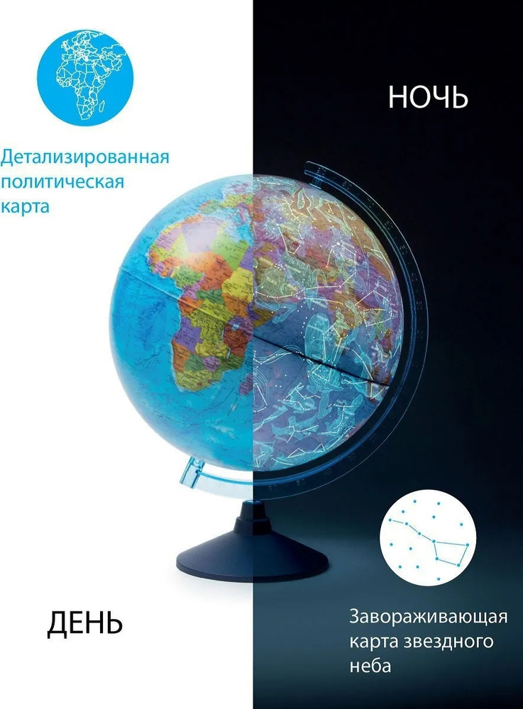 Глобус Globen ДЕНЬ И НОЧЬ, с двойной картой - политической Земли и звездного неба, с подсветкой от сети #1