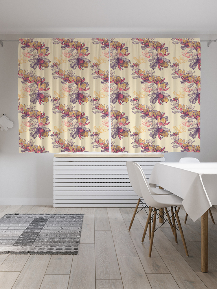 Фотошторы для кухни и спальни JoyArty Oxford DeLuxe "Винтажные соцветия", 2 полотна со шторной лентой #1